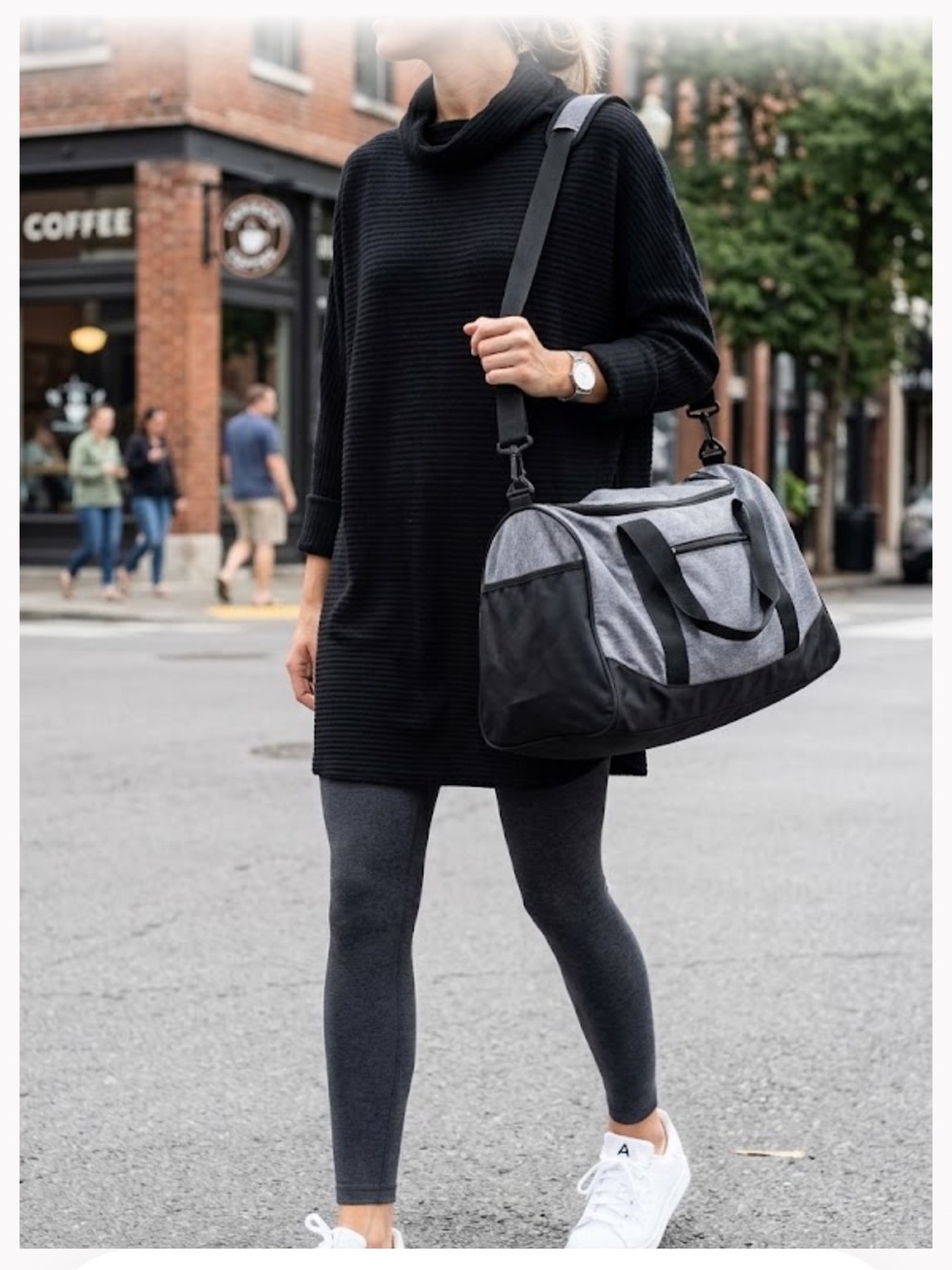 We the Free Kitty Thermal Black Funnel Neck Oversized Tunic Top large